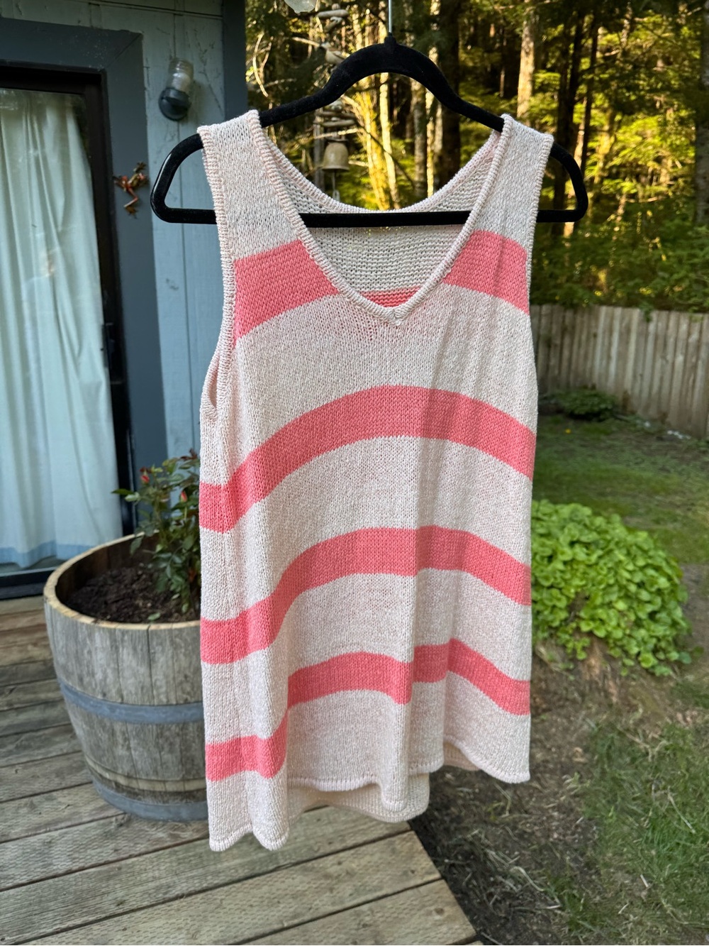 JODIFL Pink & Cream Striped Knit Tank